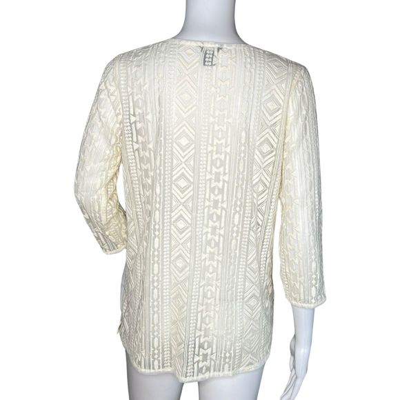 Eddie Bauer Shirt Women Small Cream Sheer Lace Top Embroidered Mesh Feminine - Picture 4 of 8